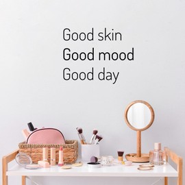 Vinyl Wall Art Decal - Good Skin Good Mood Good Day - 16" x 20" - Modern Inspirational Skincare Quote Sticker for Home Bedroom Bathroom Mirror Living Room Spa Decor (Black)