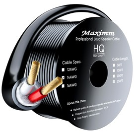 Maximm in Wall Speaker Wire - 250 Feet, Black - 14AWG CL3 Rated 2-Conductor Wire 14/2 (Copper Clad Aluminum)