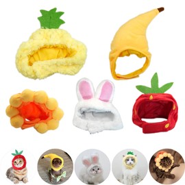 5 Pieces Cat Hat Adorable Cat Costume Outfit Bunny Hat with Ears Funny Mane Hat for Cats and Small Dogs Kitten Puppy Party Costume Accessory Headwear (Pineapple-Sunflower-Banana-Strawberry-Rabbit)