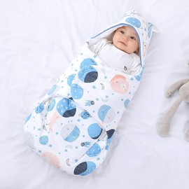 Zoney Baby Hooded Swaddle, Soft Baby Swaddle Wrap, Sleeping Sack for Newborn, 100% Breathable Cotton Baby Wrap Blanket for Boys and Girls, Sleep Bag for 0-6 Months (Planet)