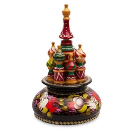 STP GOODS Handmade Russian Saint Basil's Cathedral Music Box 10.4x4.4'' (26x11 cm) Zhostovo Painting Music Box, Hand-Painted Souvenir Box
