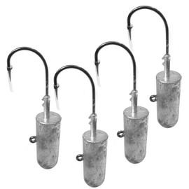 Qty 4 Fish WOW!® 10oz Bullet Jighead with 32786 MUSTAD 10/0 Hook 2X Strong Black Nickel Hooks unpainted Jig Heads Weighted Hook Offset Swing Plain Jig Head