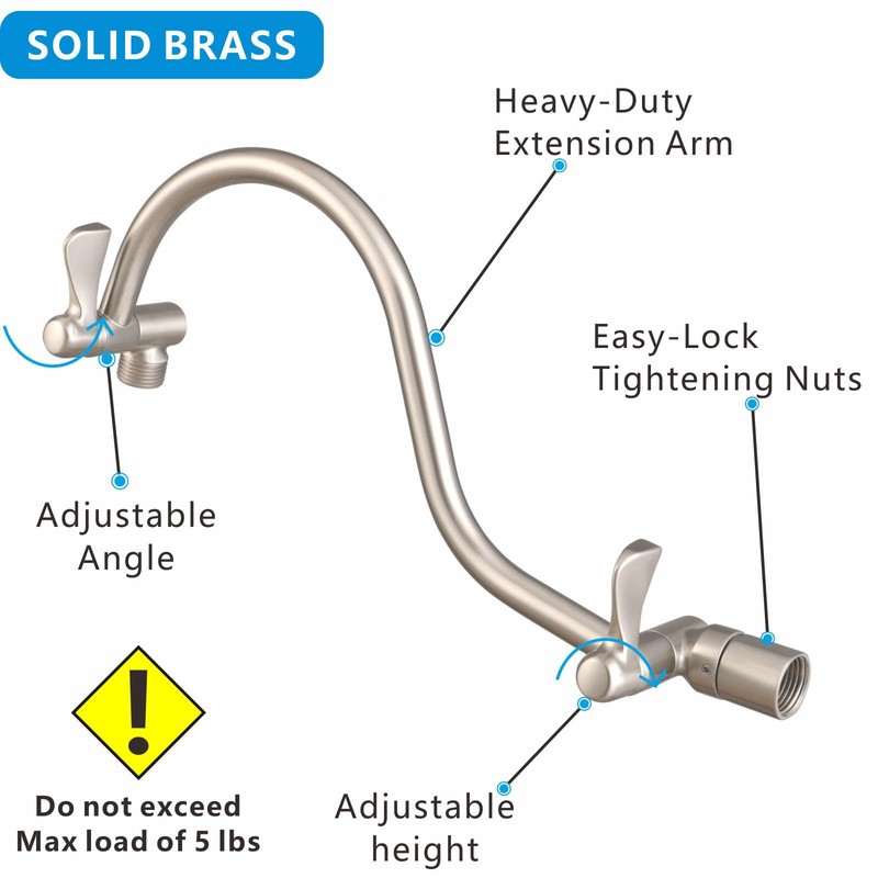 Voolan All Metal Shower Head Extension Arm, 14 Inch Curved