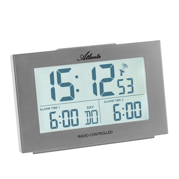 Atlanta Funkwecker Digital 2 Weckzeiten Temperatur Luftfeuchtigkeit Licht Snooze -