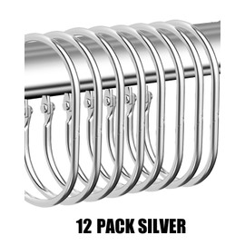 12 Pack Silver Shower Curtain Hooks,Gold Shower Curtain Rings,Brushed Nickel Shower Curtain Hooks Rust Proof, Metal Rust Proof Anti-Drop Smooth Shower Hooks for Shower Curtain