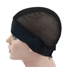 2 Pcs Headband Wig Caps Adjustable Big Hole Mesh Wig Grip Cap Ice Silk Material for Making Headband Wigs (Big Hole Caps)