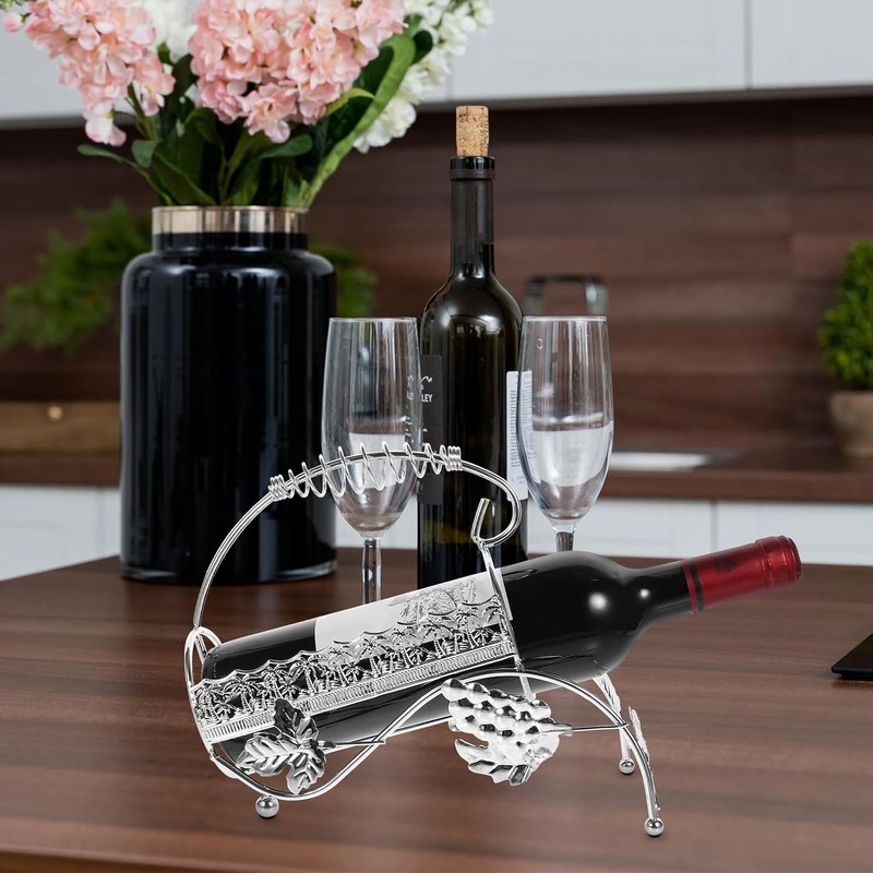 Soporte para Botellas de Vino de Hierro Plateado, Expositor Pequeño