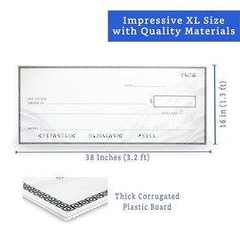 Giant Check (96,5 x 40,6 cm) - Gran premio de cheque falso, grandes cheques para presentaciones - Cheques de gran tamaño para presentación