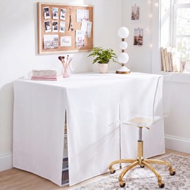 HunnmingRe 48" L x 30" H x 24" W Dorm Desk Skirt Desk Cover Table Skirt White Tablecloth for Tables Machine Washable Woven Twill Table Cover for Dorm, Party, Wedding, Banquet