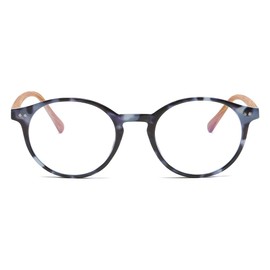 Gleyemor Blue Light Glasses for Men Women, Vintage Round Bluelight Blocking Computer Screen Protection Glasses (Blue Tortoise Frame & Wood-grain Leg)