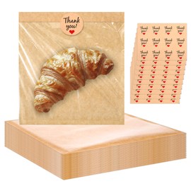 100 Pcs Cookie Bags with Seal and 120 Stickers, Paper Cookie Packaging Bags with Seal, 7.1 X 7.5 Inch Bakery Bag Individual with Window Heat Sealable Small Treat Cookies Packaging Favor Bag