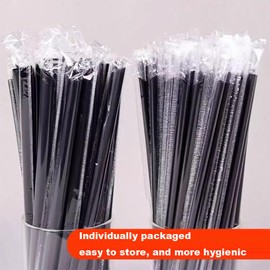 100Pcs/Pack,Individually Wrapped Black Bubble Tea Straws Jumbo Smoothie StrawsPlastic Disposable Wide-mouthed Large Straws (Length 7.5'', Dia 0.4'')
