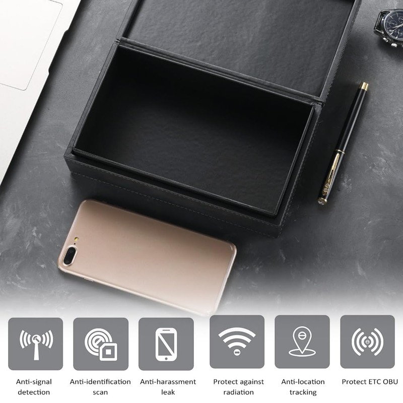 Shkalacar Car Key Faraday Box, Leather RFID Key Box with