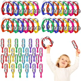 Wettarn Tambourine for Kids 24 Pcs Plastic Handheld Tambourine Bells 24 Pcs Colored Cymbals Percussion Rhythm Toys Adult Musical Instruments Party Noise Makers for Family School Classroom