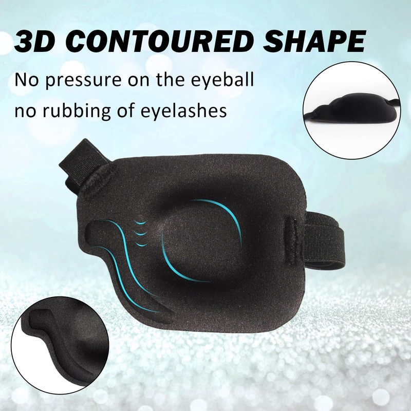 RIKEYO 2Pcs 3D Eye Patches for Adults, Adjustable Medical Eyepatch,Black(Left)