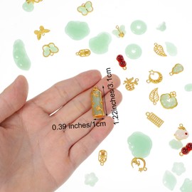 QFGasre 66 Pcs Green Inlaid Imitation Jade Beads Gold Alloy Pendants Assorted Shaped Loose Bead with Hole Spacer Charms Accessories for Jewelry Making DIY Bracelet Necklace Earrings Crafts Materials