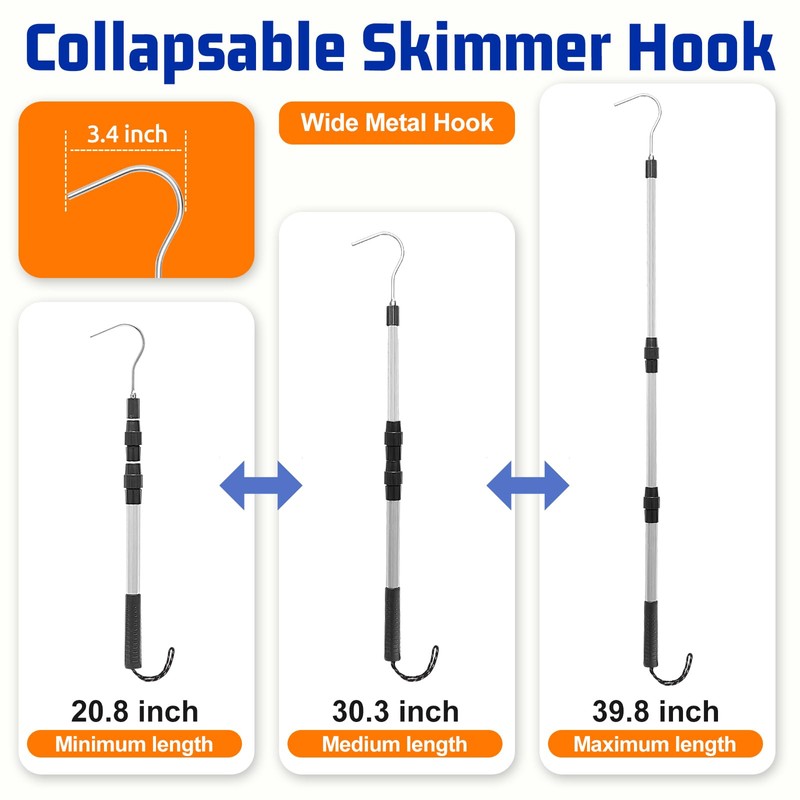 HOICATED Pool Skimmer Hook Skimmer Basket Handle 39.8 Inch Pool
