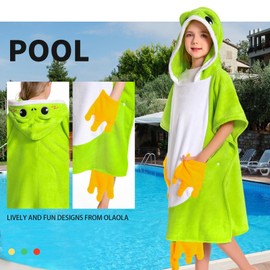 OLAOLA Kids Poncho Towel Hooded Beach Changing Robe Children Absorbent Bath Towels Swimming Wrap for Boys Girls 3-12 Years, Frog