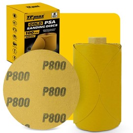 100PCS 5 Inch PSA Sanding Discs 800 Grit | Self-Adhesive Sandpaper Roll for DA Sanders, Orbital Sander | Gold Aluminum Oxide Sticky Back Abrasive Discs for Automotive, Woodworking, and Metal Polishing