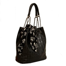zuoge Vintage Gothic Skull Handbag Faux Leather Tote with Scarf and Chain Strap