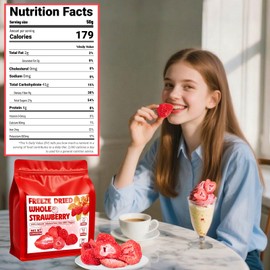 8.82OZ Whole Freeze Dried Strawberry - 100% Natural Strawberry with Sugar, Vegan & NON GMO, Dried Strawberries Perfect for Snack, Beverages, Baking, Ice Cream, Oatmeal(250g)