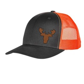 Moose Head Sporting Series Logo Leather Side Panel Patch YP 6606 Snapback Trucker Fitted Cap Grey/Orange