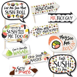 Funny Let's Roll - Sushi - Japanese Party Photo Booth Props Kit - 10 Piece