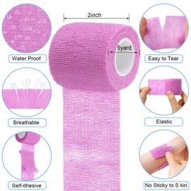 Treela 48 Pack Self Adhesive Wrap Bandage Bulk, Self Adherent Cohesive Bandage Elastic Athletic Tape Breathable Wound Tape for Stretch Athletic Sports Wrist Ankle(Purple Orange,2 Inches X 5 Yards)