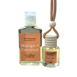 The Blooming Cactus & Co. - Car Diffuser with Refill included | Car scented on the go | Car Air Freshener Hanging | Long Lasting Fragrance | Phthalate Free Fragrance. (Mango & Coconut)