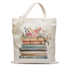 Cute Bookish Canvas Tote Bag Gifts for Women,Mom,Wife,Daughters,Friends,Librarian,Book Lover Gifts,Flower Canvas Bag for Library,Birthday,Christmas,Thanksgiving Gift for Book Worm,Teacher,Reader
