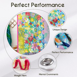 Boho Floral Shower Curtain for Bathroom,Bohemian Colorful Flower Spring Summer Wildflower Shower Curtain with Hooks,Polyester Fabric Shower Curtains Machine Washable Waterproof Bath Decor 72"Lx72"W
