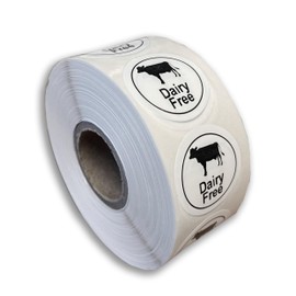 1000 x Roll 25mm Round White Dairy Free Labels Permanent allergen Safety Intolerance Stickers