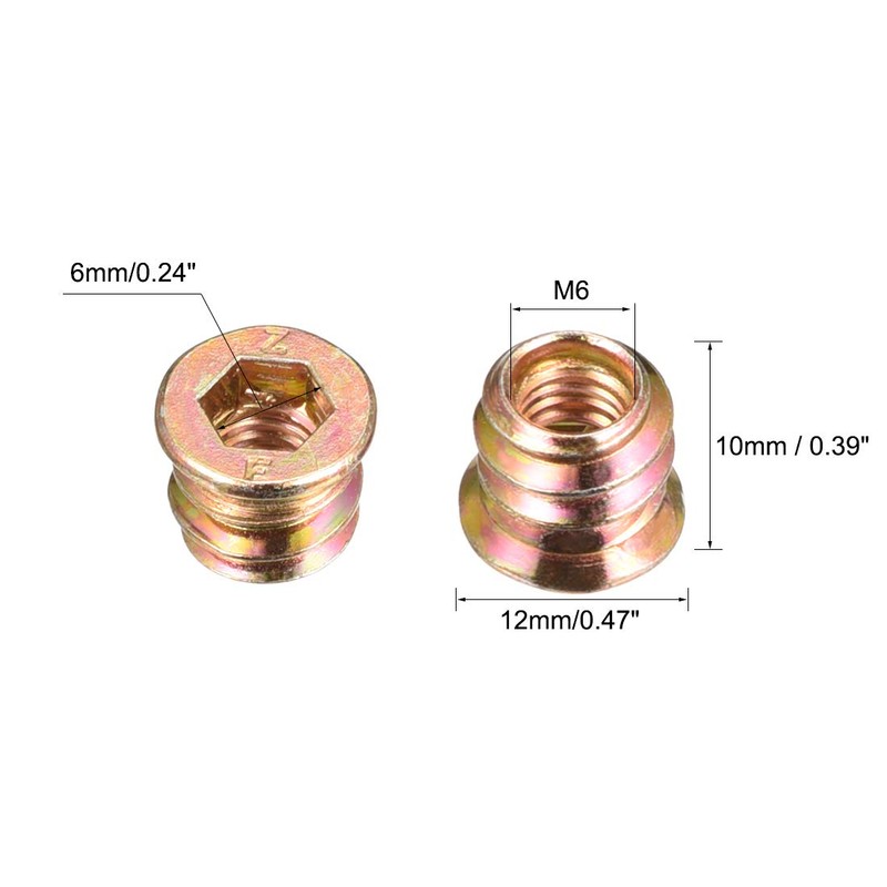 sourcing map Wood Furniture M6x10mm Threaded Insert Nuts Interface Hex