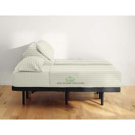 MD Home Decore 600 Thread Count Split Sheet Set 5PC Split King Sheets for Egyptian Cotton Split King Sheet Set 16 inch Deep Pocket Adjustable Bed Sheets, Ivory Stripe