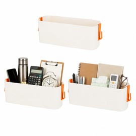 Oungy 3 Pcs Bedside Caddy Plastic Bed Caddy, Orange Hanging Organizer Storage Basket with Hooks for Dorm Loft Rail RV Bathroom College Small Room Essentials