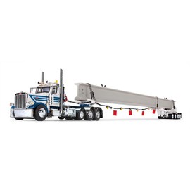 DCP by First Gear White/Blue 1/64 Scale Peterbilt 389 and ERMC 4-Axle Hydra-Steer Trailer with Bridge Beam Section Load