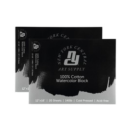 New York Central 100% Cotton Watercolor Paper Blocks - Cold Press Acid-Free Premium Watercolor Paper for Artists, Painting, Water Media, Professionals, & More! - [2 Pack - 12x16"]