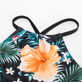 GRACE KARIN Rash Guard Swimsuit for Girl Long Sleeve Rash Guard Tankini Set Swimsuit Size 8 Black Floral