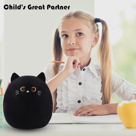 SQEQE Cat Plushie Black Cat Stuffed Animal Kawaii Cat Plushie Pillow Black Cat Shape Design Stuff Toy Gifts for Kids Decor(Black, 10 Inch)