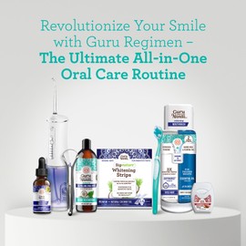 GuruNanda Guru Regime - Oil Pulling, Toothbrush, Tongue Scraper, Floss, Water Flosser, Mouthwash, Whitening Strips for Complete Oral Care (Pack of 8)