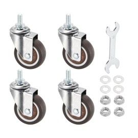 PATIKIL 2 Inch Stem Casters, 4 Pack Low Profile TPR Threaded Swivel Caster Wheel 360 Degree Rotation M8 x 15mm Total Load 231 Lbs for Rolling Cart Dolly Furniture Replacement, Brown