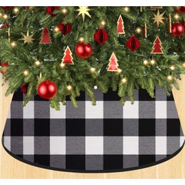 WUPIOS Christmas Tree Collars for Artificial Trees Black Xmas Tree Collar White 28inch Tree Collar Vintage Buffalo Plaid Christmas Tree Collar Large Christmas Tree Skirt for Rustic Farmhouse Christmas