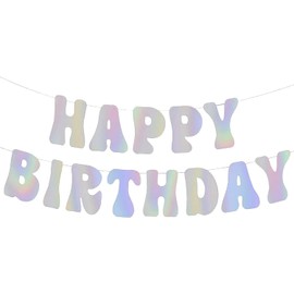 Happy Birthday Banner, Iridescent Bunting Party Decoration Hanging Backdrop for Men & Women - Shiny Foil Wall Garland Party Supplies Backyard Decor Flag Sign