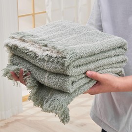 EASEON Throw Blanket for Couch-Soft Boho Throw Blanket,Cozy Knit Throw Blankets,Small Knitted Lightweight Blanket&Throw for Bed,Chair,Sofa,Home Decor (C01-Sage Green, 51 * 63 inches, 2-Striped A)