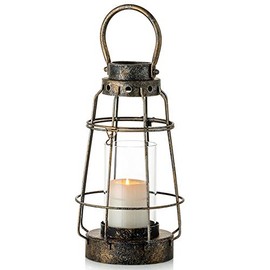Nuptio - Faroles de vela clásico decorativos con asa, rústico, portátil, para pilar, con vidrio, hierro forjado, farol de granja para bodas, fiestas, centro de mesa, decoración de jardín, uso interior