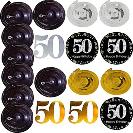 Birthday Decorations Kit-50th Birthday Decorations Fifty Year Old Hanging Swirls Gold Glitter Happy Birthday Sparkling Celebration Black Gold Hanging Swirls Anniversary Decorations