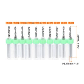 HARFINGTON 10pcs PCB Drill Bit Set 1/8" Shank 2.2mm Tungsten Carbide Micro Twist Drill Bits Tools for Print Circuit Board Jewelry Plastic Wood Soft Metal