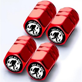 Tire Valve Stem Caps Red Bigfoot Car Accessories 4-Pack - Aluminum Alloy Rust-Proof Universal Dust Covers Tire Air Cap for Car, SUV, Bike, Motorcycle Bigfoot Gifts for Men Women
