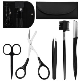 Doryum Eyebrow Grooming Set,6 Pcs Professional Eyebrow Tweezers Kit, Eyebrow Trimming Set,Stainless Steel Tweezers Eyebrow Scissors Trimming Tool for Women with Leather Case