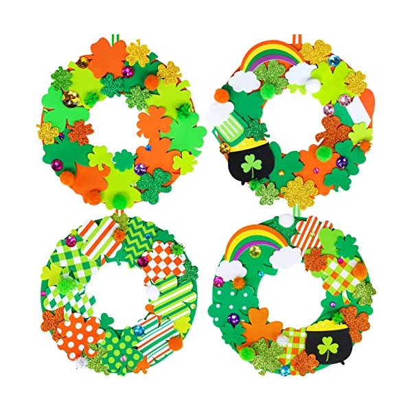 12 Sets St. Patrick's Day Shamrock Wreath Sign Decorations Foam